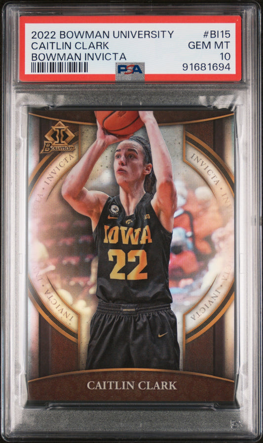 Graded 2022 Topps Bowman University Caitlin Clark #BI15 Invicta Rookie RC Basketball Card PSA 10 Gem Mint