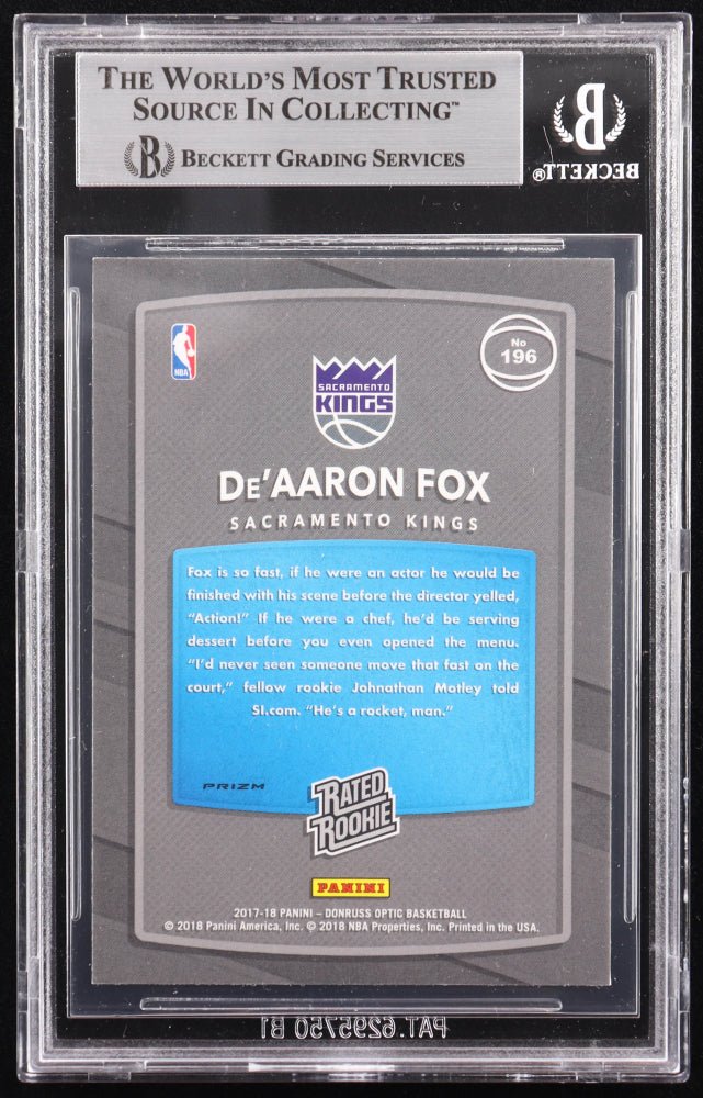 De'Aaron Fox Signed 2017-18 Donruss Optic Holo #196 RR RC (BGS)