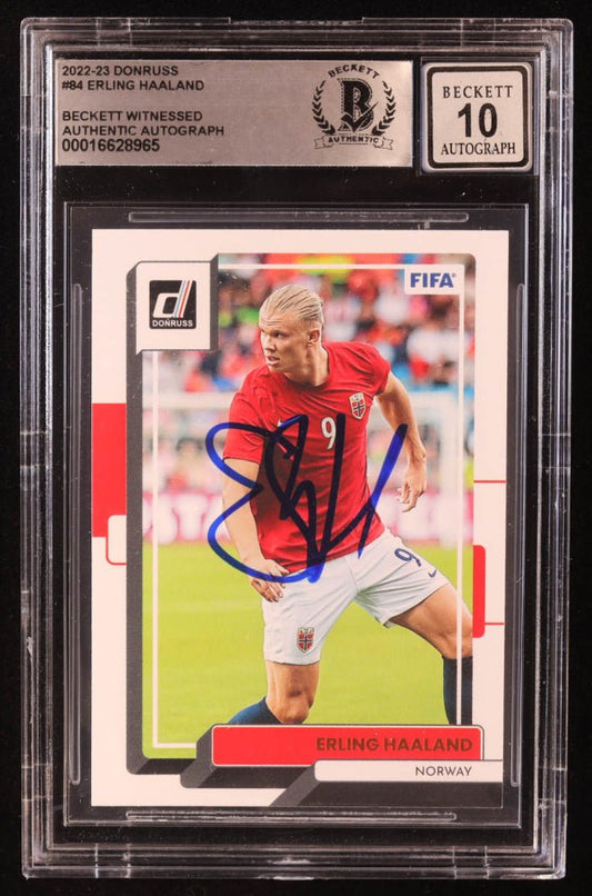 Erling Haaland Signed 2022-23 Donruss #84 (BGS | Auto 10) Beckett Witnessed