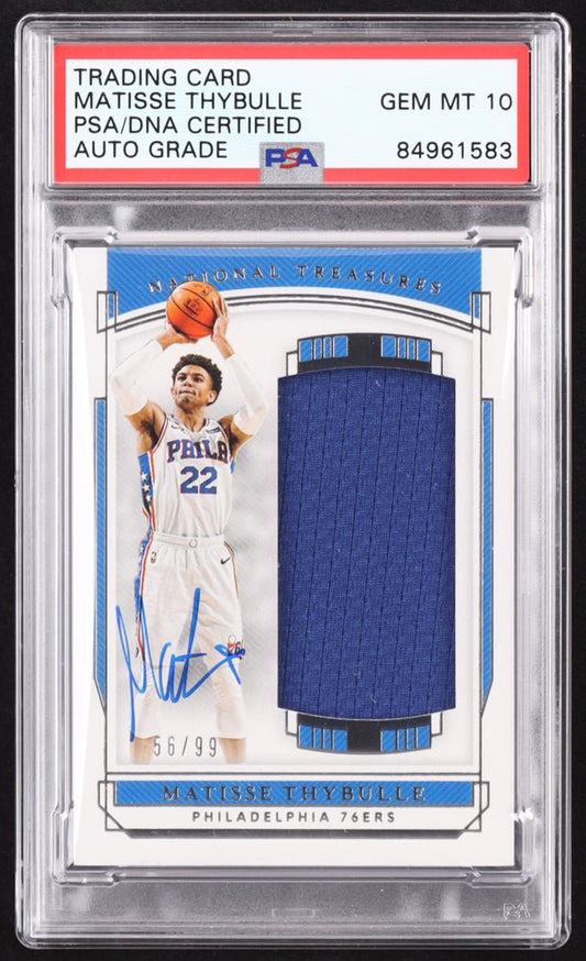 Matisse Thybulle Signed 2019-20 Panini National Treasures Rookie Jumbo Materials #25 RC #56/99 (PSA | Autograph Graded PSA 10) Rookie Card / Serially Numbered #56 / 99