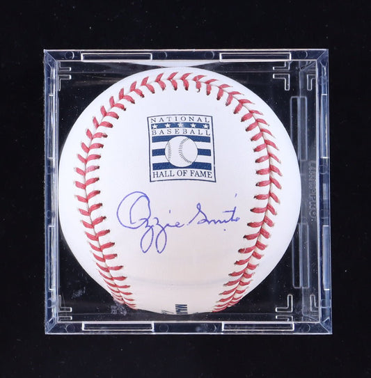 Ozzie Smith Signed Hall Of Fame OML Baseball with Display Case (PSA & Fanatics | Graded 10)