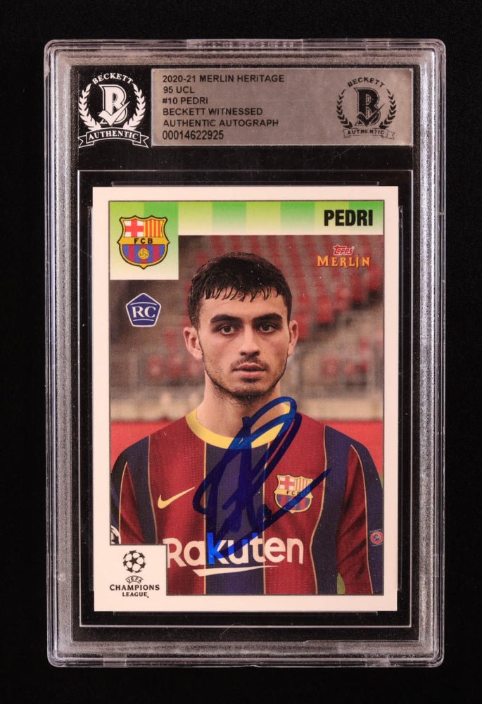 Pedri Signed 2020-21 Merlin Heritage 95 UCL #10 RC (BGS) Rookie Card | Beckett Witnessed