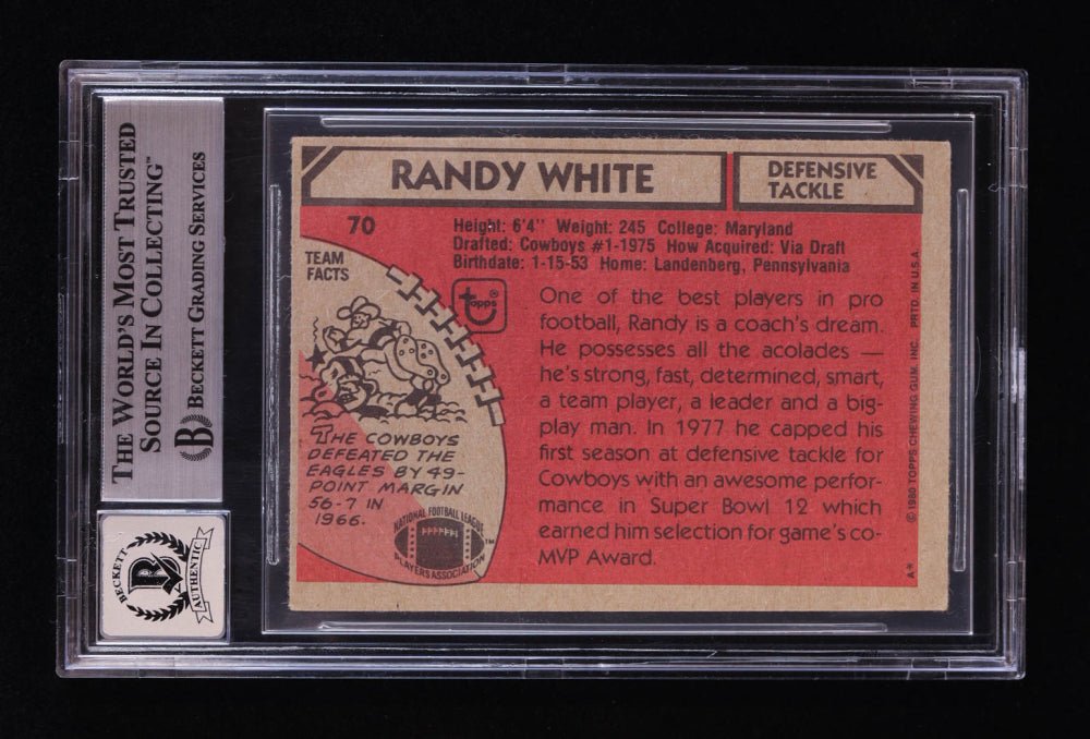 Randy White Signed 1980 Topps #70 AP Inscribed "HOF 94" (BGS | Auto 10)