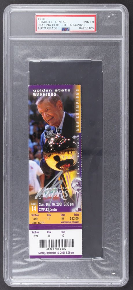 Shaquille O'Neal Signed 2001-02 Lakers Season Ticket | Commemorative "Back to Back" NBA Champions Ticket (PSA | Auto 9) PSA In-The-Presence