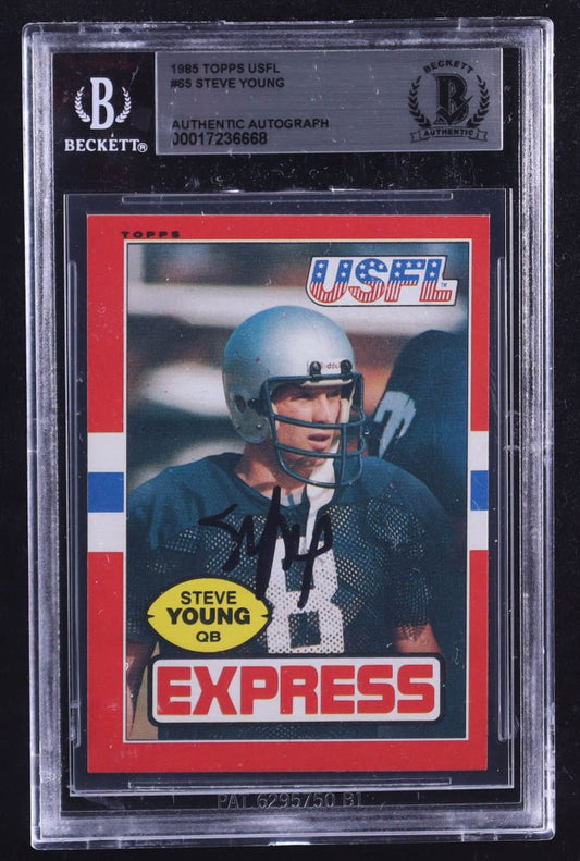 Steve Young Signed 1985 Topps USFL #65 RC (BGS) Rookie Card