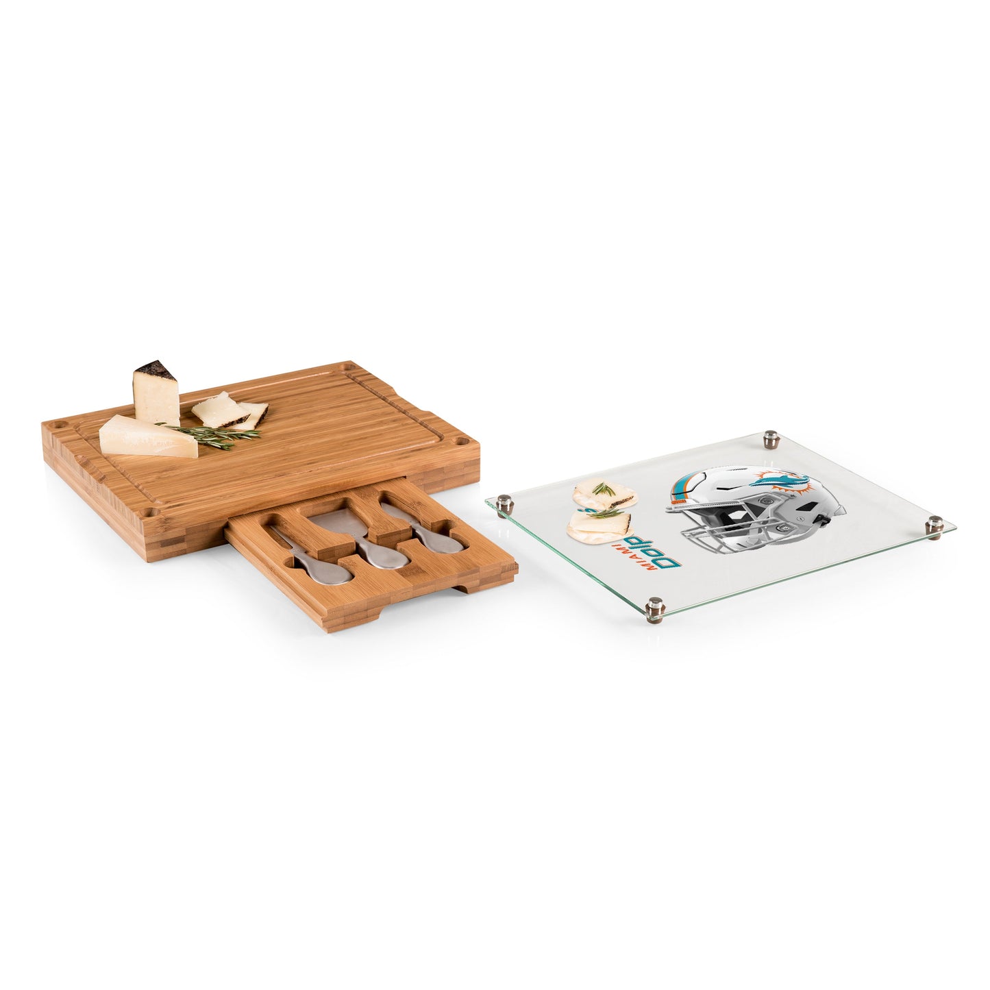 Miami Dolphins - Concerto Glass Top Cheese Cutting Board & Tools Set