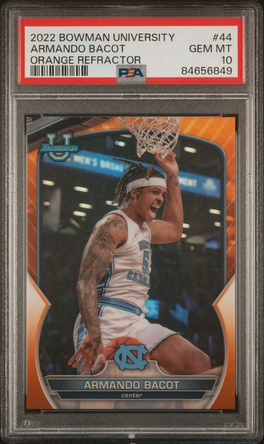 Graded 2022 Topps Bowman University Armando Bacot #44 Orange Refractor Rookie RC Basketball Card PSA 10 Gem Mint