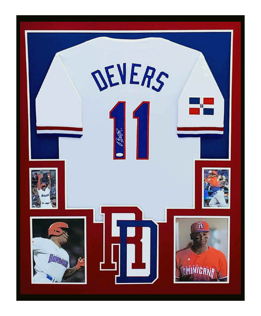 Rafael Devers Autographed Framed Dominican Republic Jersey 35x43 JSA COA