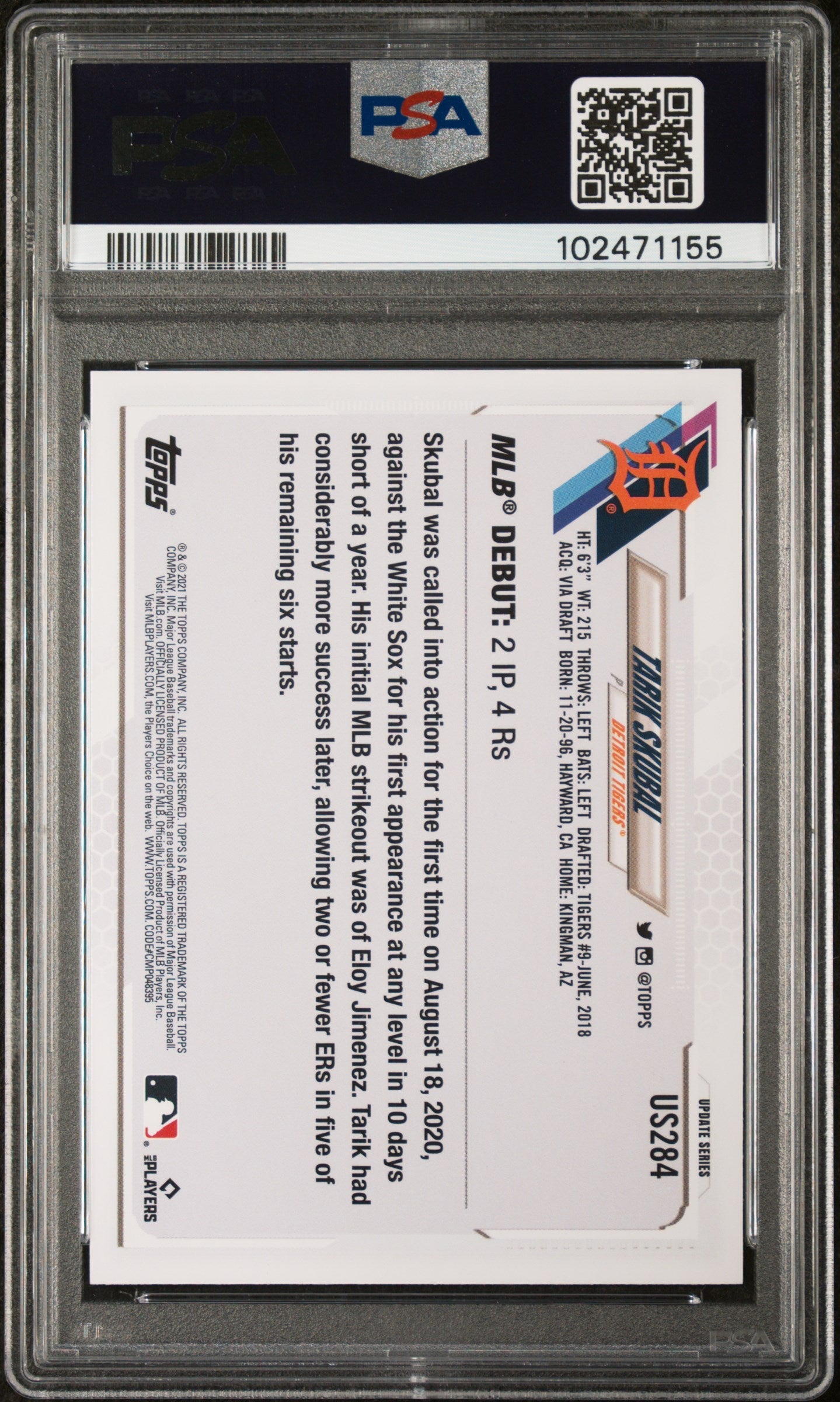 Graded 2021 Topps Update Tarik Skubal #US284 Rookie RC Baseball Card PSA 10 Gem Mint