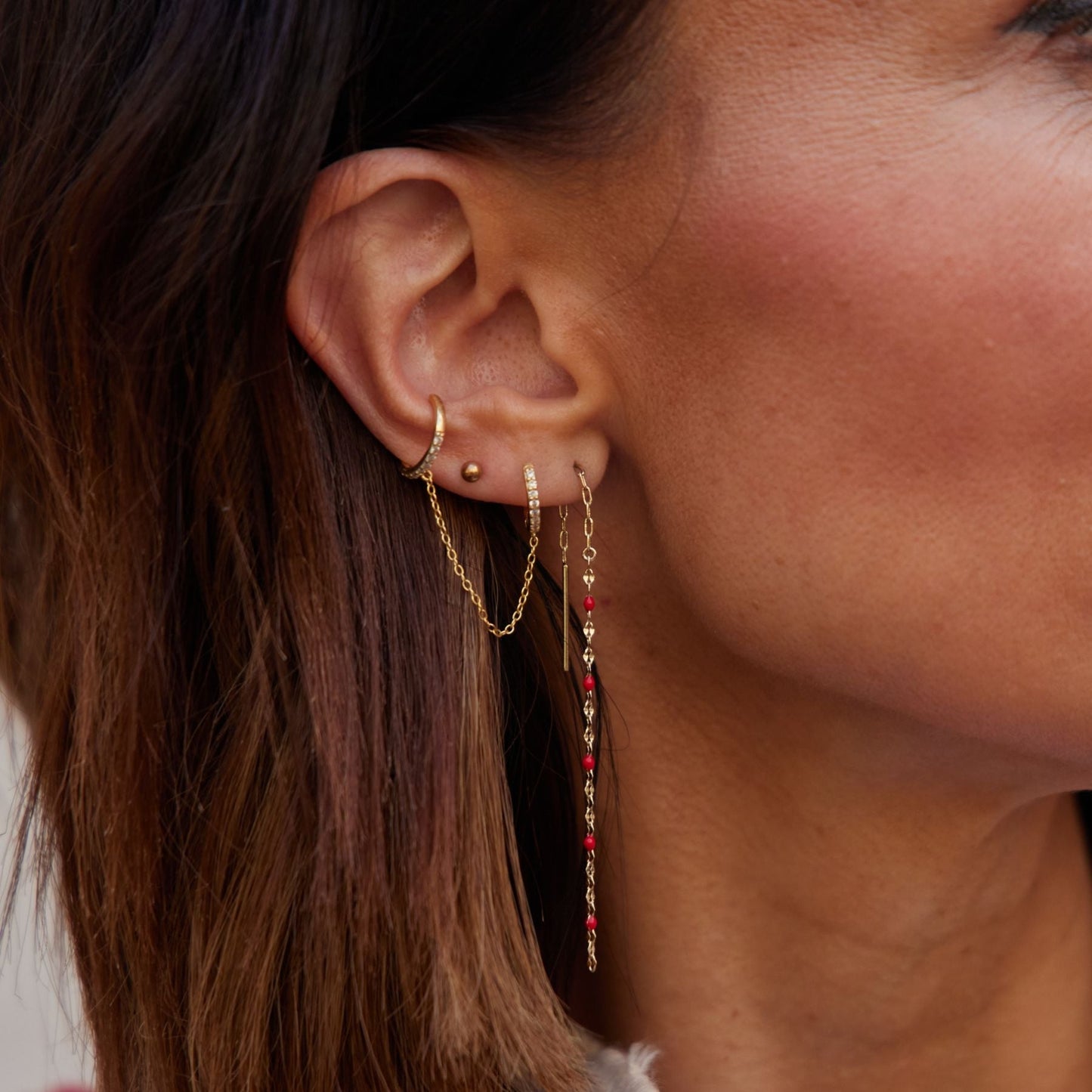 Red Portia Threader Earrings