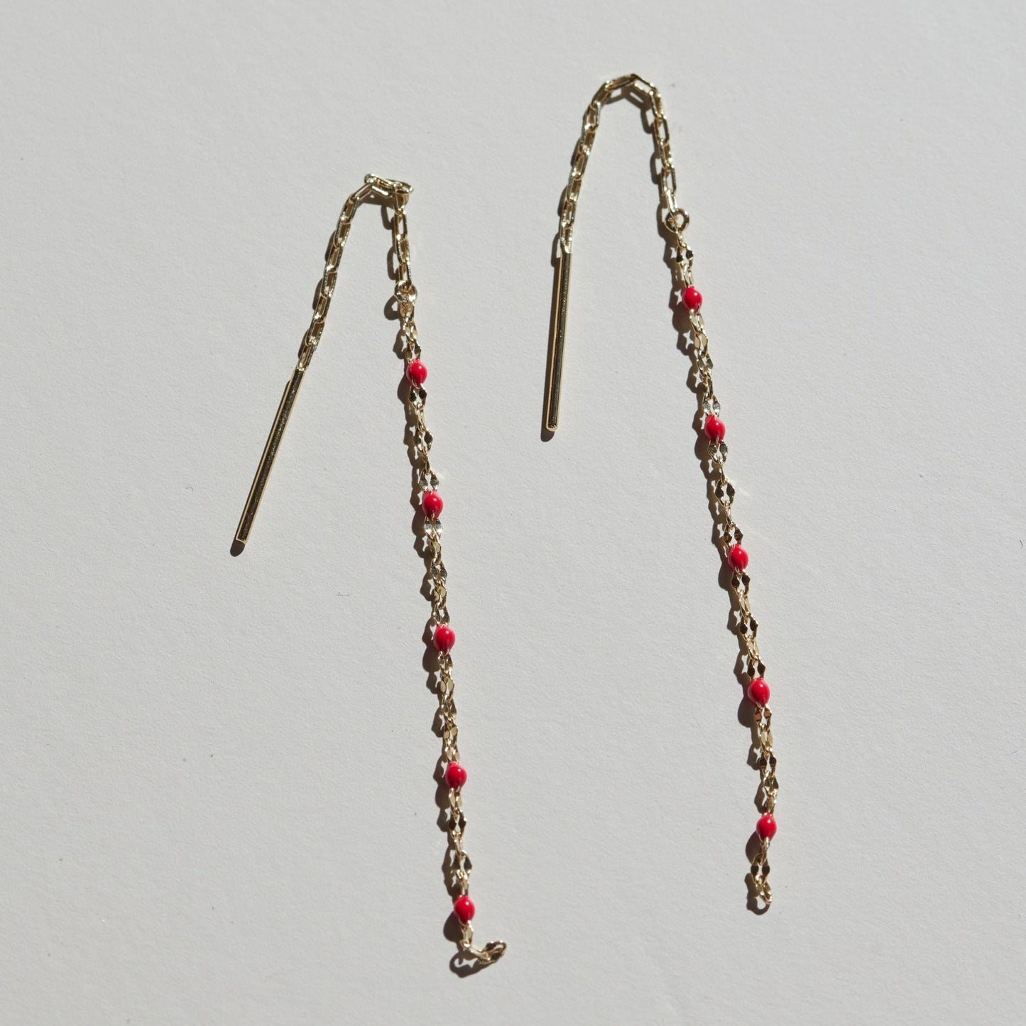 Red Portia Threader Earrings