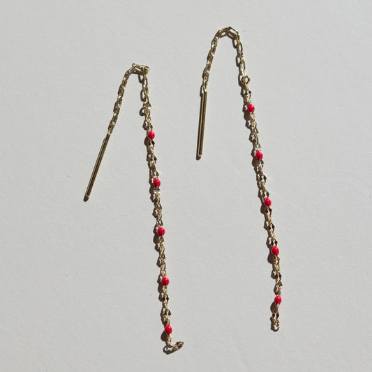 Red Portia Threader Earrings