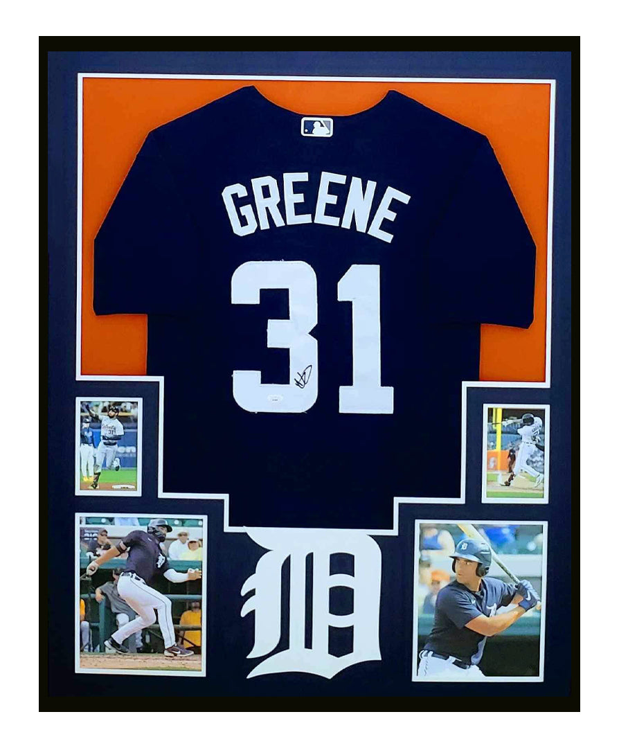 Riley Greene Autographed Framed Detroit Tigers Jersey 35x43 JSA COA