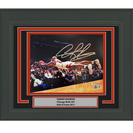 Framed Autographed/Signed Dennis Rodman Chicago Bulls 8x10 Basketball Photo Beckett BAS COA