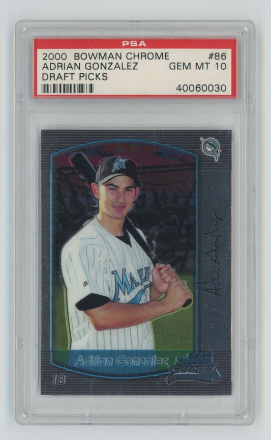 Graded 2000 Topps Bowman Chrome Adrian Gonzalez #86 Draft Picks Rookie RC Baseball Card PSA 10 Gem Mint