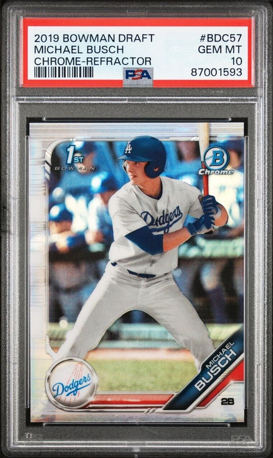 Graded 2019 Topps Bowman Draft Michael Busch #BDC57 Chrome Refractor Rookie RC Baseball Card PSA 10 Gem Mint