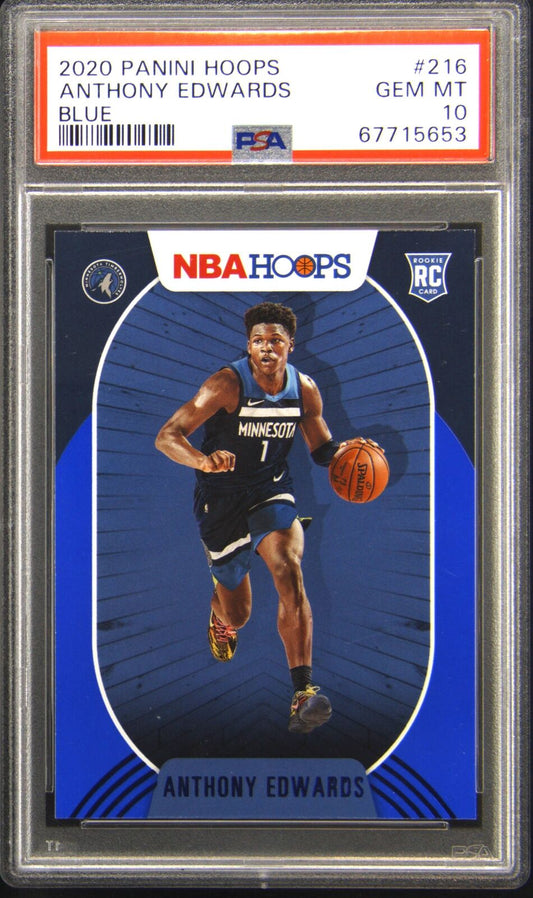 Graded 2020-21 Panini Hoops Anthony Edwards #216 Blue Rookie RC Basketball Card PSA 10 Gem Mint