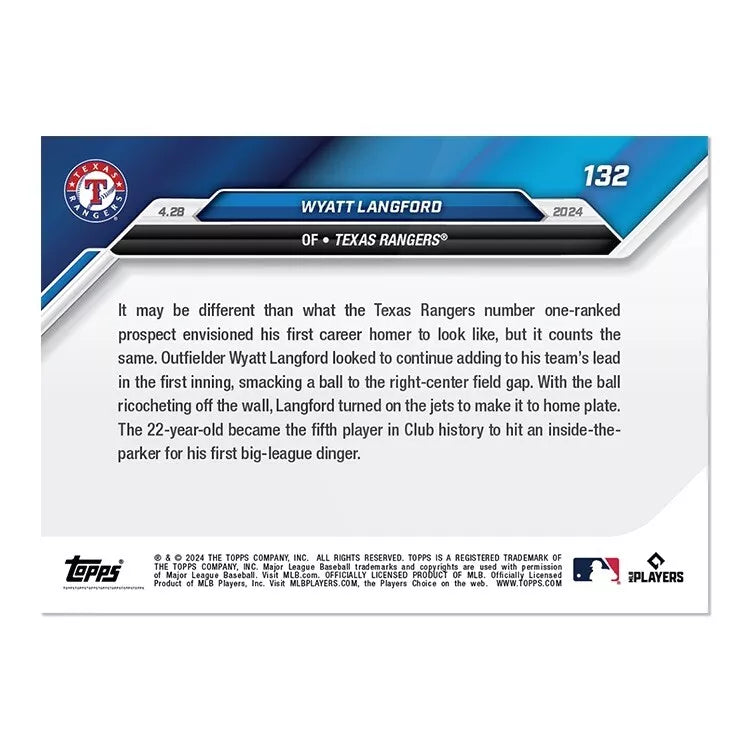 2024 Topps Now Wyatt Langford #132 Purple #/25 Rookie RC Baseball Card