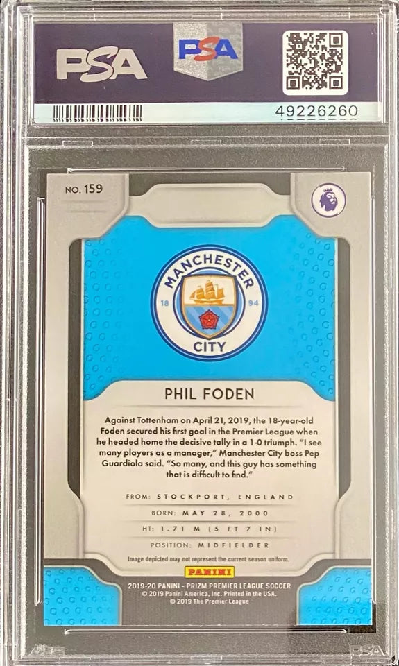 Graded 2019 Panini Prizm Premier League Phil Foden #159 Soccer Card PSA 10 Gem Mint