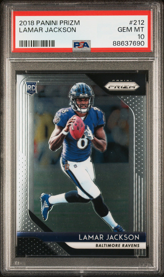 Graded 2018 Panini Prizm Lamar Jackson #212 Rookie RC Football Card PSA 10 Gem Mint