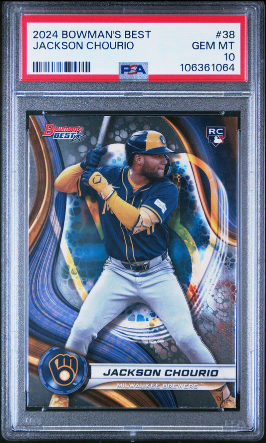 Graded 2024 Topps Bowmans Best Jackson Chourio #38 Rookie RC Baseball Card PSA 10 Gem Mint