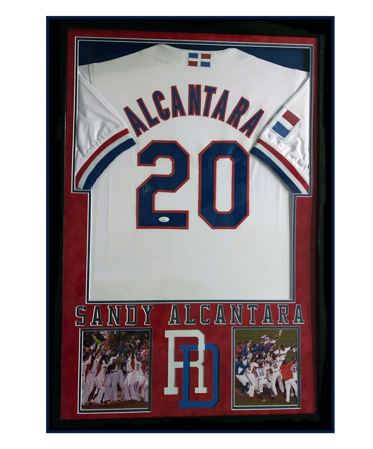 Sandy Alcantara Framed Autographed Custom WBC Dominican Republic Jersey JSA COA 32x36