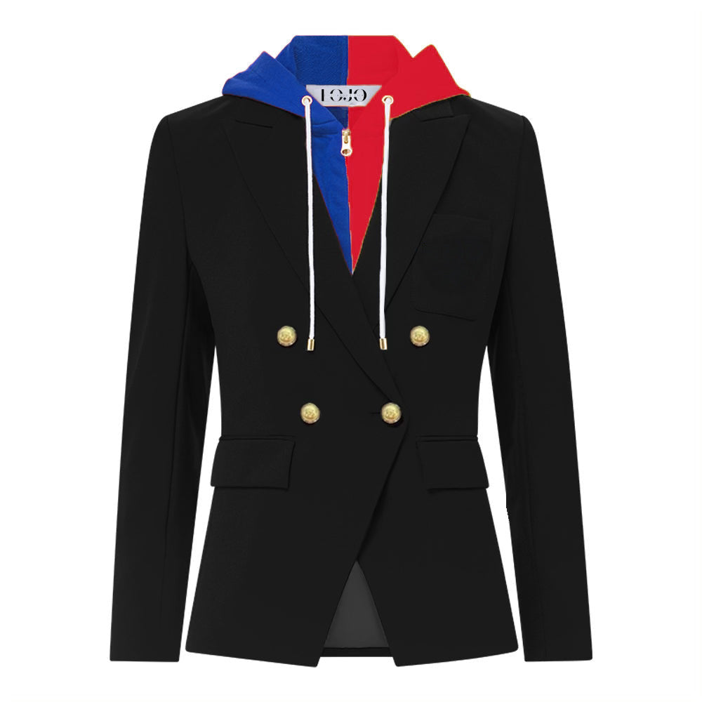 Blue & Red Hooded Blazer Jacket