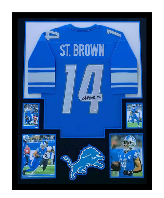 Amon-Ra St. Brown Autographed Detroit Lions Jersey Framed 35x43 Beckett COA