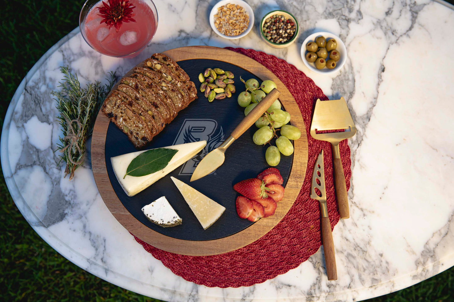 Boston College Eagles - Insignia Acacia and Slate Serving Board with Cheese Tools