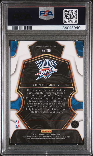 Graded 2022 Panini Select Chet Holmgren #196 Rookie RC Basketball Card PSA 10 Gem Mint