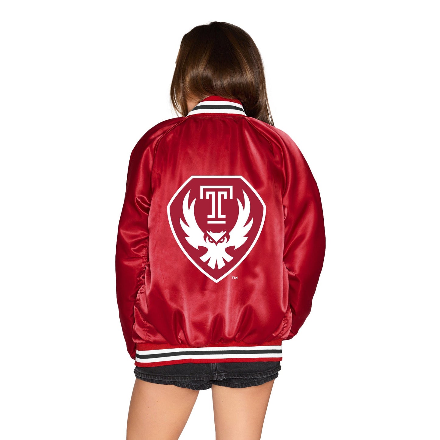 Temple Owls Satin Letterman Bomber Jacket