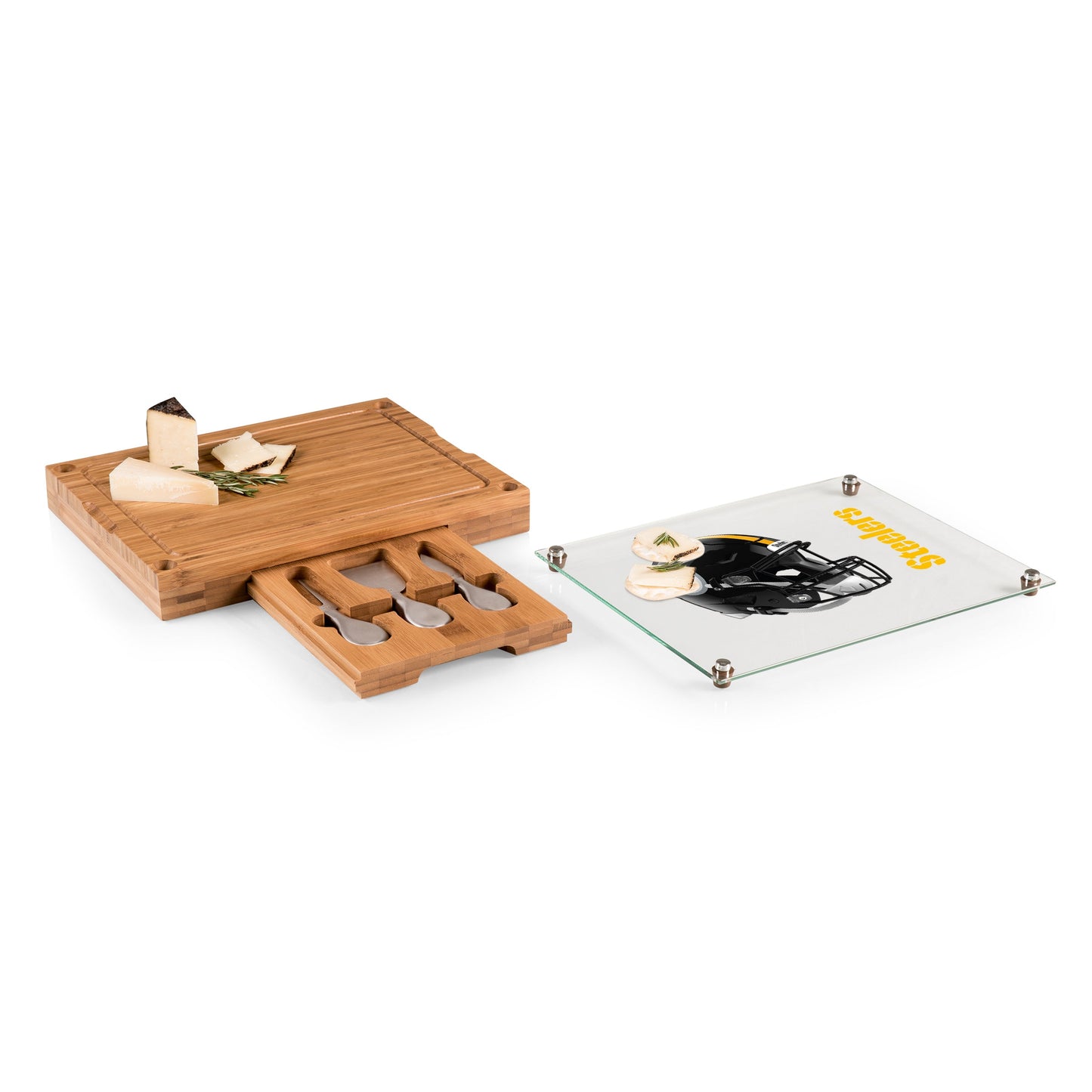 Pittsburgh Steelers - Concerto Glass Top Cheese Cutting Board & Tools Set