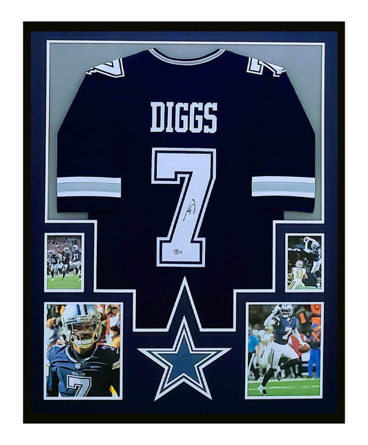 Trevon Diggs Autographed Dallas Cowboys Jersey Framed 35x43 JSA COA