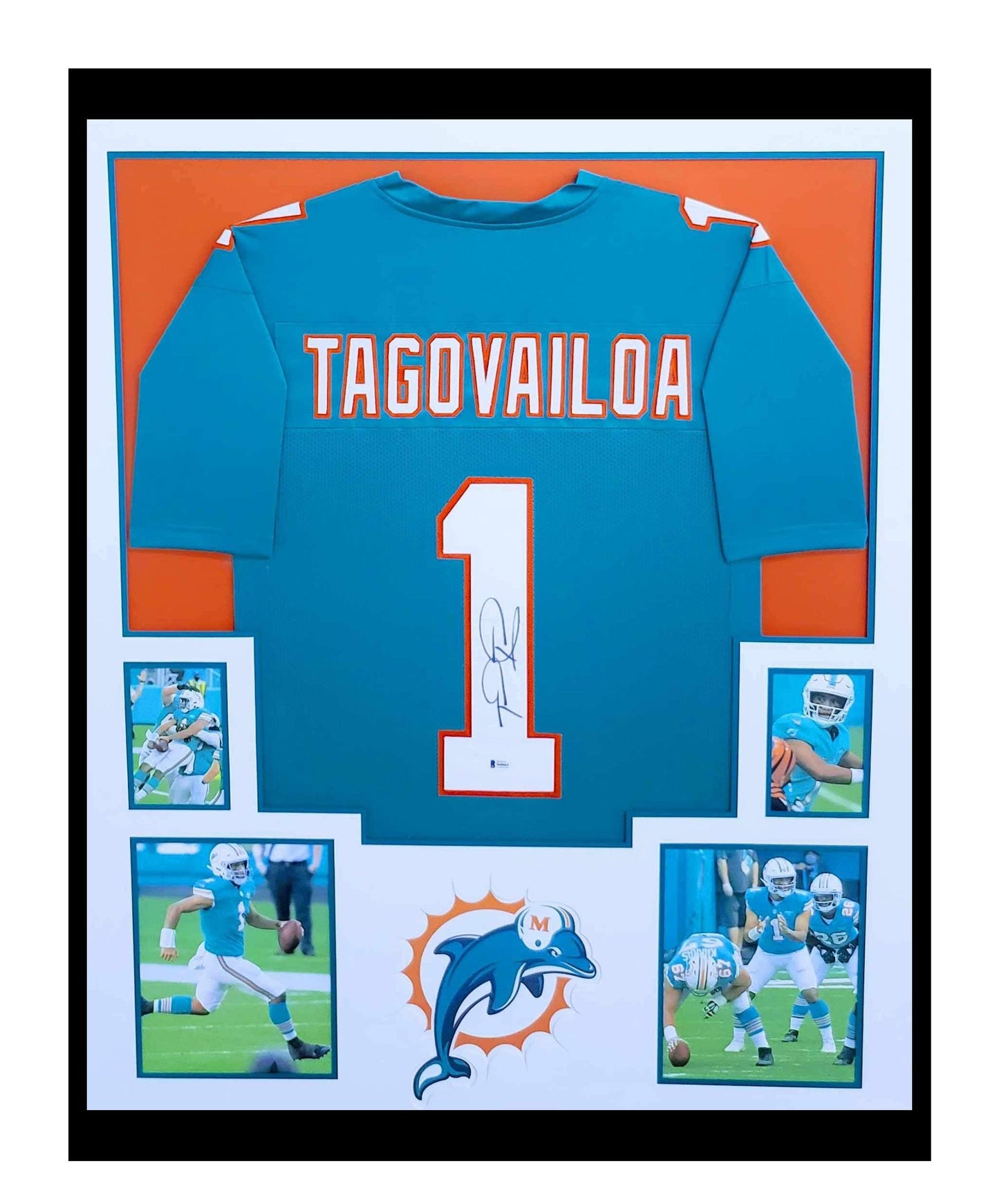 Tua Tagovailoa Autographed Miami Dolphins Jersey Framed 35x43 Beckett COA