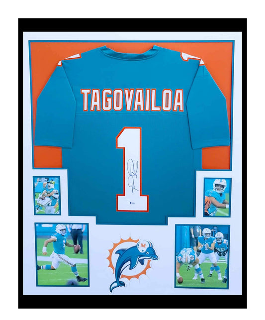 Tua Tagovailoa Autographed Miami Dolphins Jersey Framed 35x43 Beckett COA