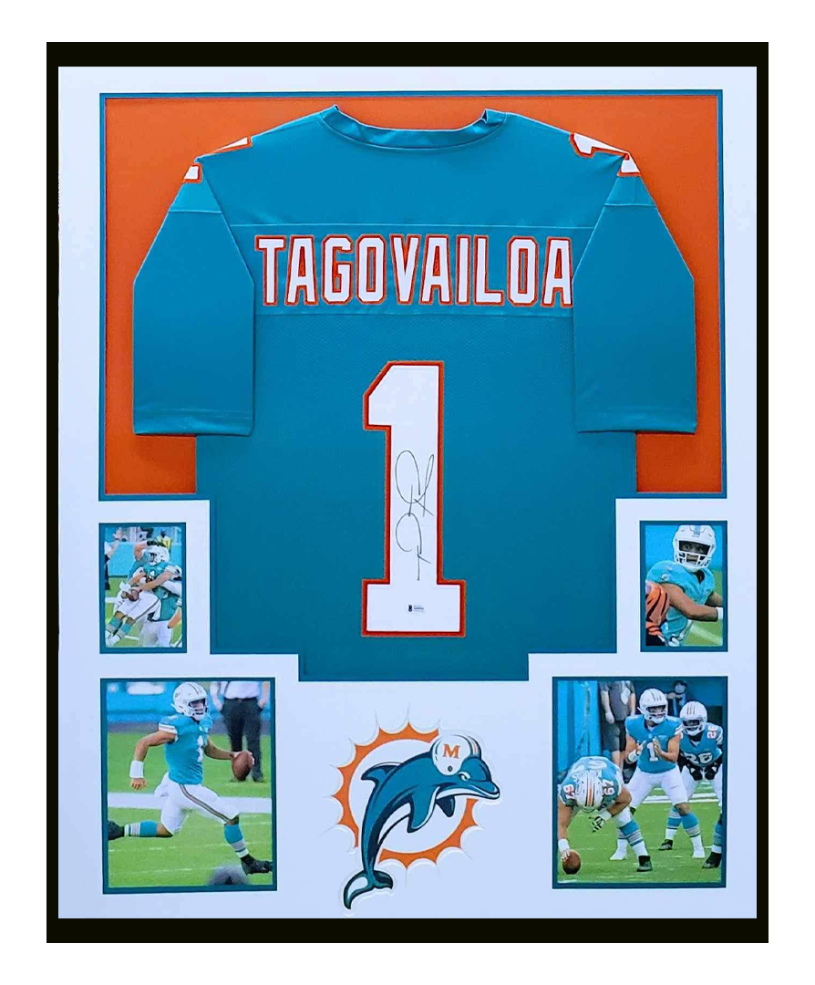 Tua Tagovailoa Autographed Miami Dolphins Jersey Framed 35x43 Beckett COA