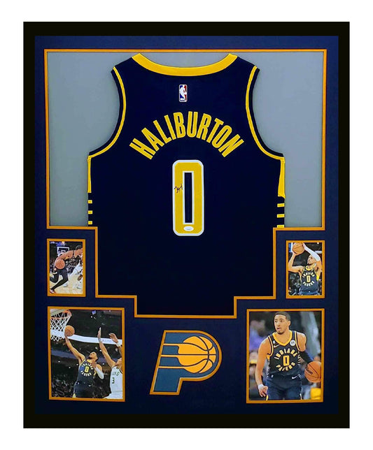 Tyrese Haliburton Autographed Jersey Framed 35x43 Indiana Pacers Jersey JSA COA