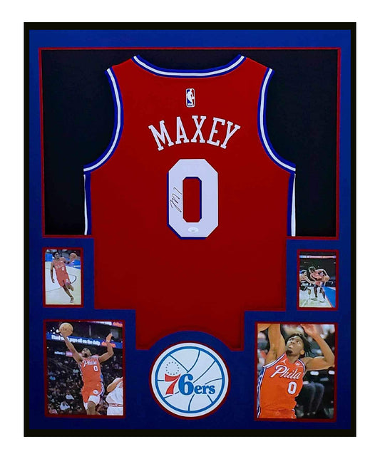 Tyrese Maxey Autographed Jersey Framed 35x43 Philadelphia 76ers Jersey JSA COA