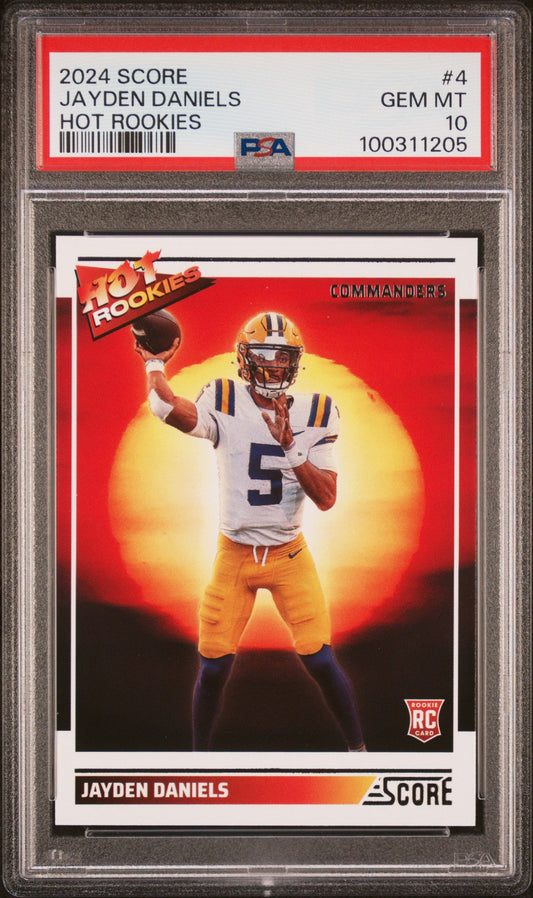 Graded 2024 Panini Score Jayden Daniels #4 Hot Rookies Rookie RC Football Card PSA 10 Gem Mint