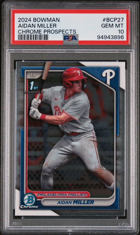Graded 2024 Topps Bowman Aidan Miller #BCP27 Chrome Prospects Rookie RC Baseball Card PSA 10 Gem Mint