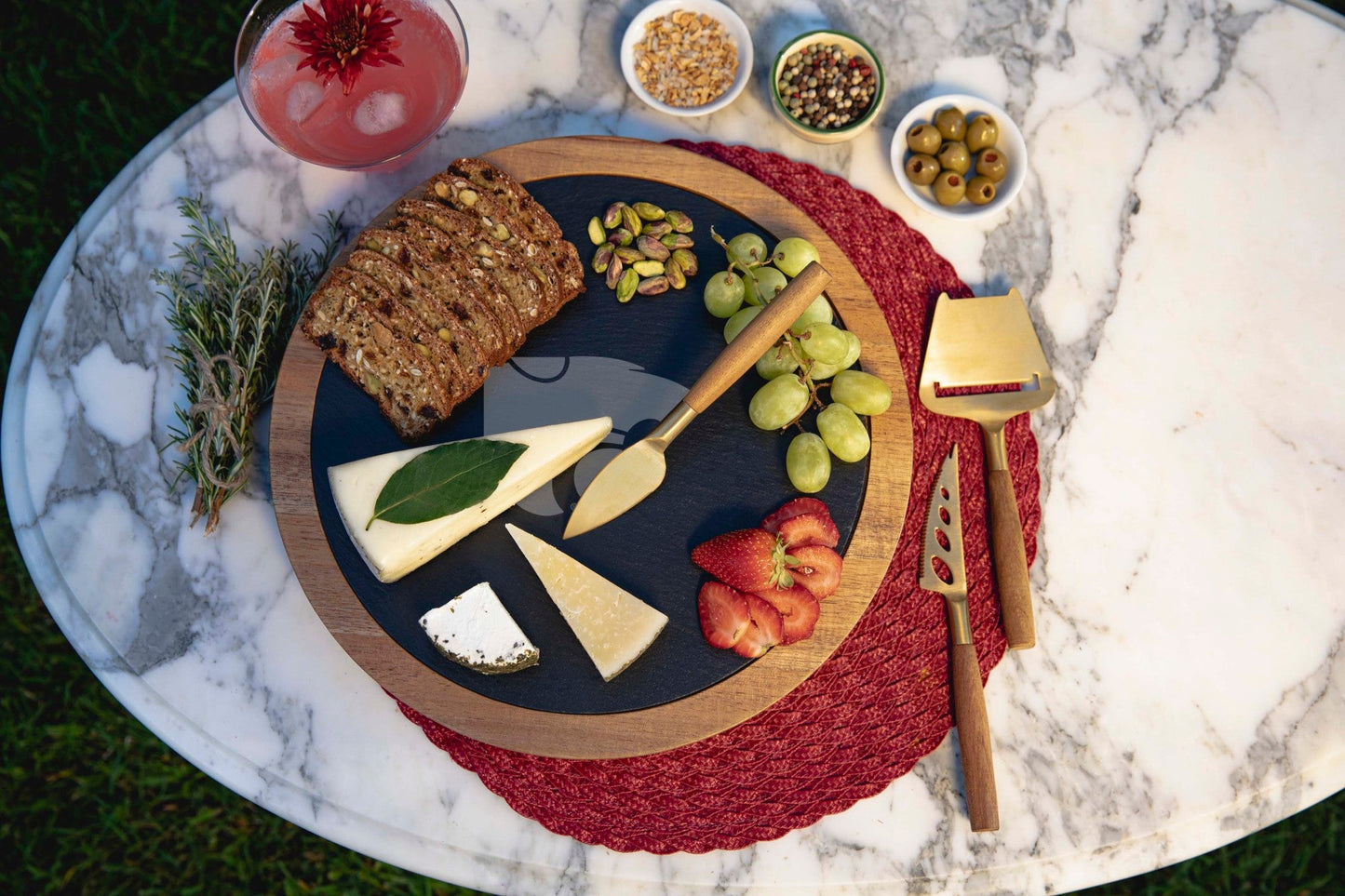 Kansas State Wildcats - Insignia Acacia and Slate Serving Board with Cheese Tools