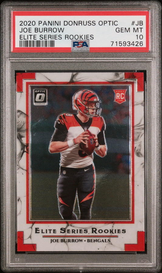Graded 2020 Panini Donruss Optic Joe Burrow #JB Elite Series Rookies Rookie RC Football Card PSA 10 Gem Mint