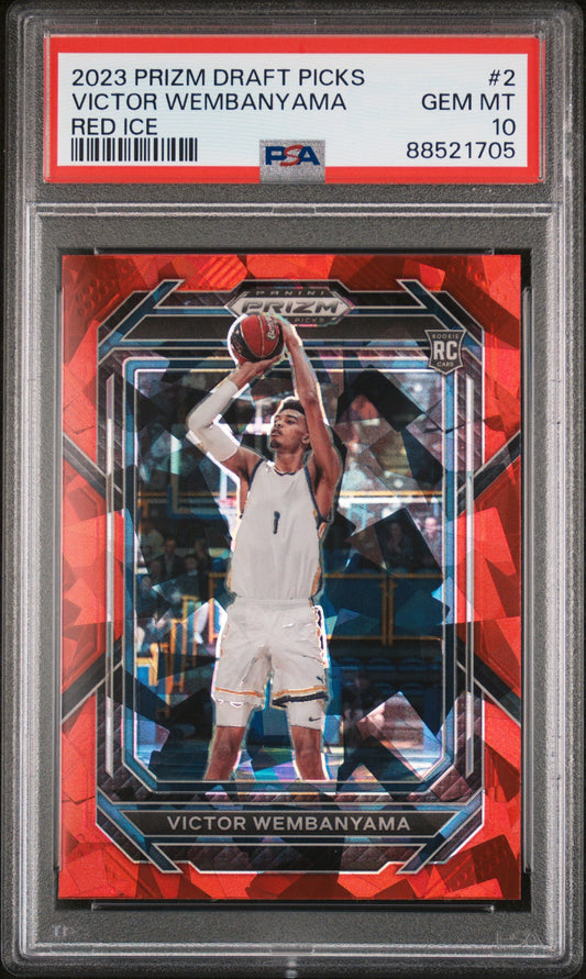Graded 2023 Panini Prizm Draft Picks Victor Wembanyama #2 Red Ice Rookie RC Basketball Card PSA 10 Gem Mint