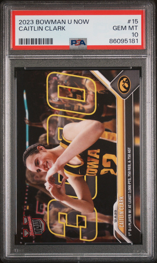 Graded 2023 Topps Bowman U Now Caitlin Clark #15 Rookie RC Basketball Card PSA 10 Gem Mint