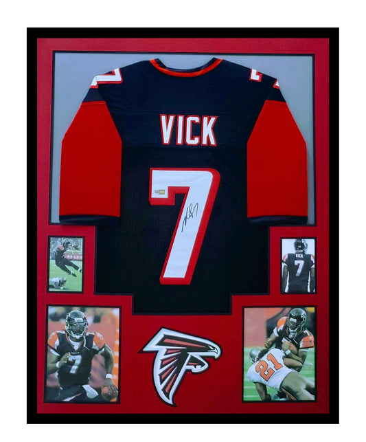 Mike Vick Autographed Atlanta Falcons Jersey Framed 35x43 COA