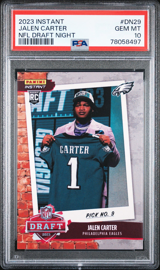 Graded 2023 Panini Instant Jalen Carter #DN29 NFL Draft Night Rookie RC Football Card PSA 10