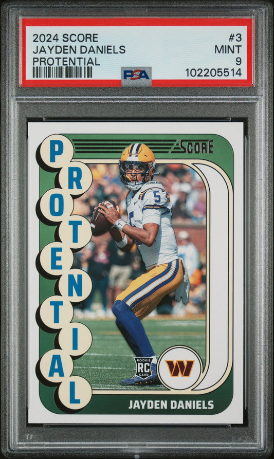 Graded 2024 Panini Score Jayden Daniels #3 Protential Rookie RC Football Card PSA 9 Mint