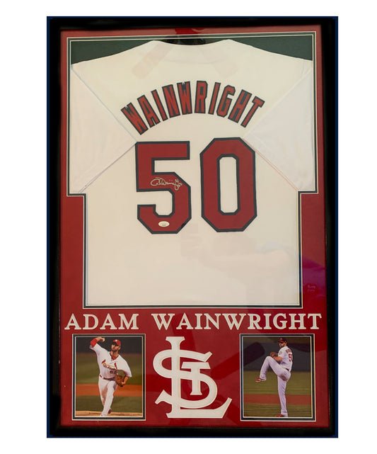 Adam Wainwright Autographed Framed St Louis Cardinals Jersey JSA COA 32X36