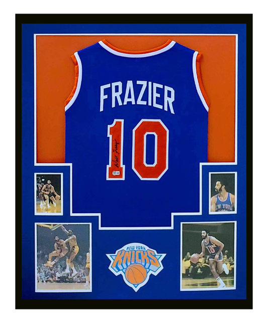 Walt Frazier Autographed Jersey Framed 35x43 New York Knicks Beckett COA