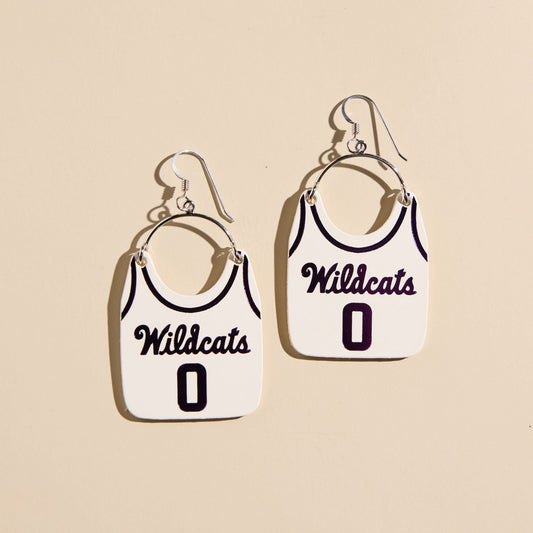 White Kansas State University Basketball Jersey Earrings
